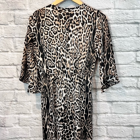 Lucca Couture Cheetah V Neck Bell Sleeve Draped Midi Dress - Small - Picture 7 of 14